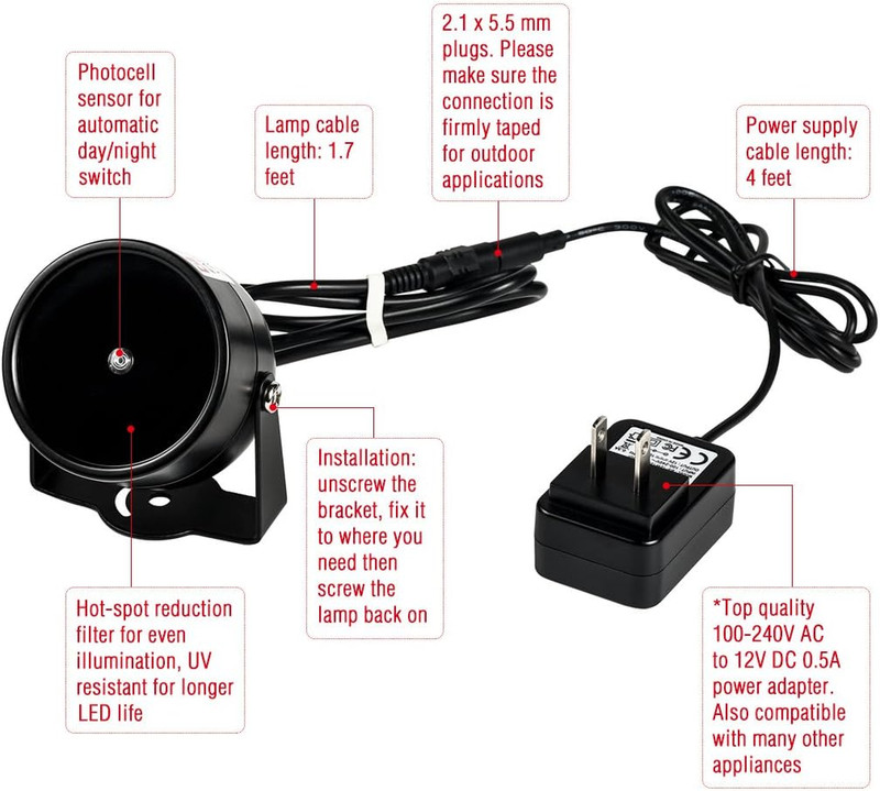 Infrared Illuminator 80ft Range Wide Angle for Security Cameras with Power gallery
