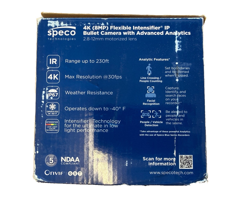 Speco O8FB1M Flexible Intensifier 4K IR Bullet IP Camera 2.8-12mm Motorized Lens gallery