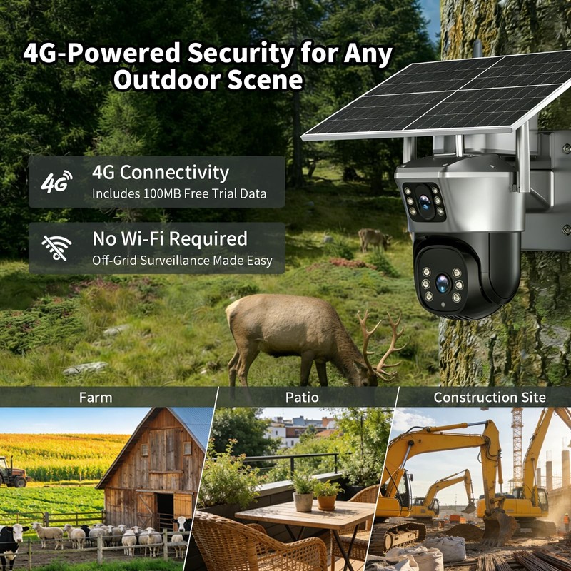 4G Solar Security Camera, 2K Dual-Lens Outdoor Camera Wireless with Human Det... gallery