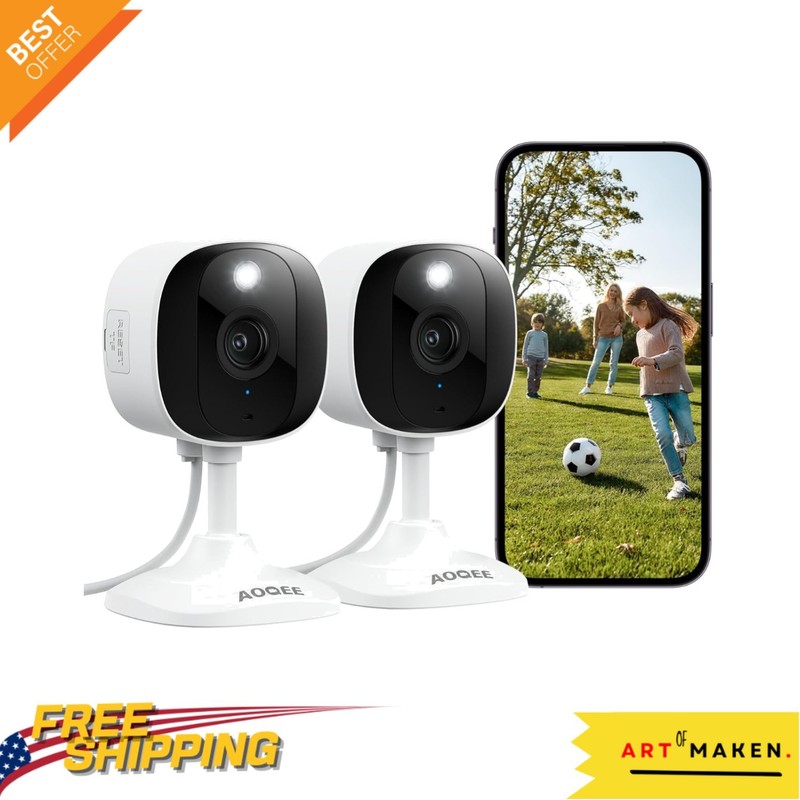 Elegant 2K Security Camera Set with Color Night Vision & 2-Way Audio – 2 Pack
