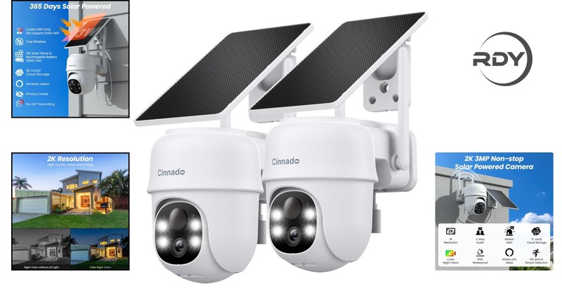 Comprehensive 2-Pack Solar/Battery Security Cameras - Color Night Vision & Audio gallery