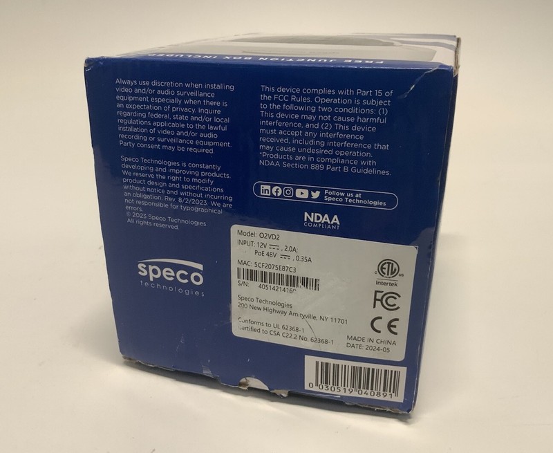 Speco O2VD2 2MP Indoor/Outdoor Dome IP Camera white gallery