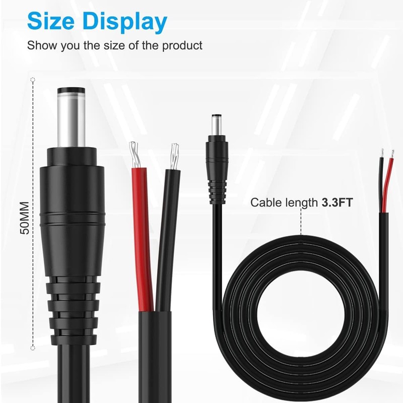 2Pack 16AWG DC Plug Connector Power Pigtails Cable,2.1mm x 5.5mm Male Black gallery