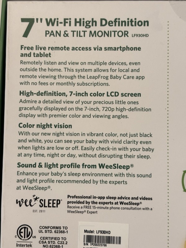 LeapFrog LF930HD 7" Wi-Fi High Definition Pan & Tilt Monitor New gallery