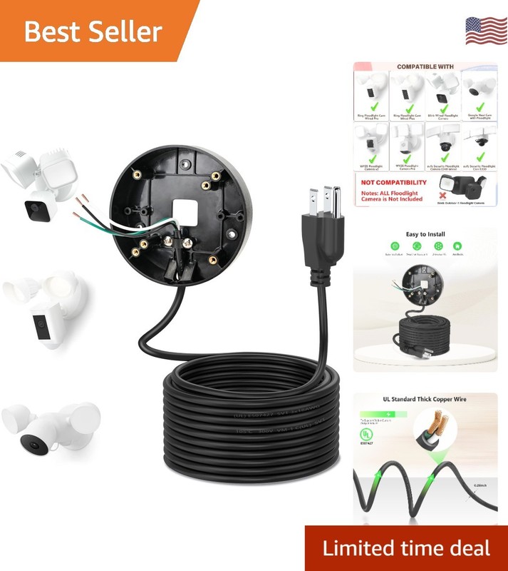 Dependable 20ft Charging Cable & Mount for Floodlight Cams – Family Safety First