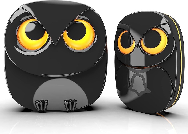 Wireless Doorbell, Cute Owl Doorbell 1 Receiver + 1 Transmitter – Black