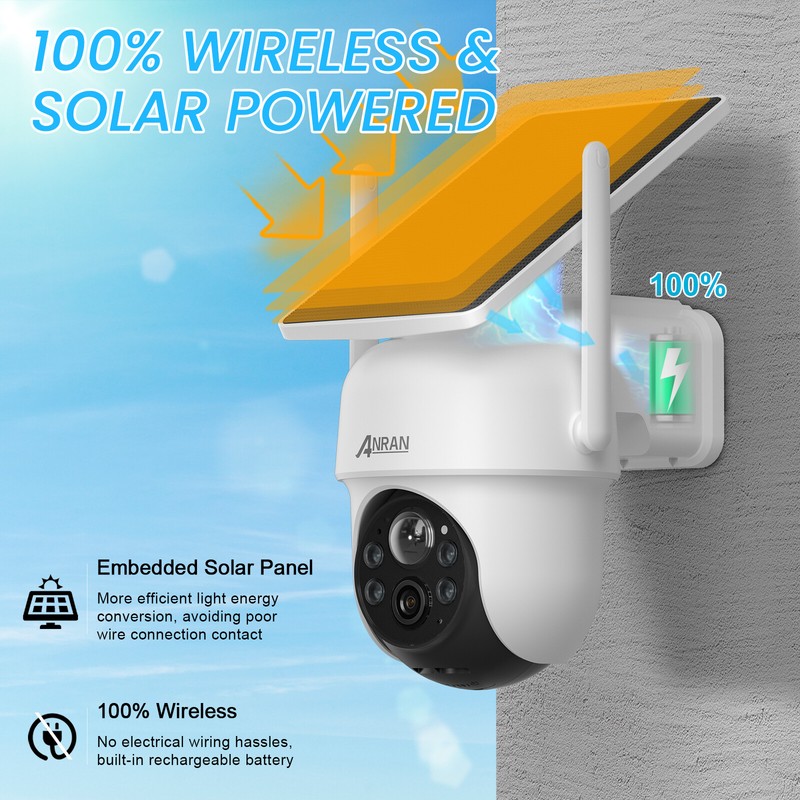 ANRAN 4MP Outdoor Solar Security Camera Wifi Battery Powered Wireless 360° PTZ gallery
