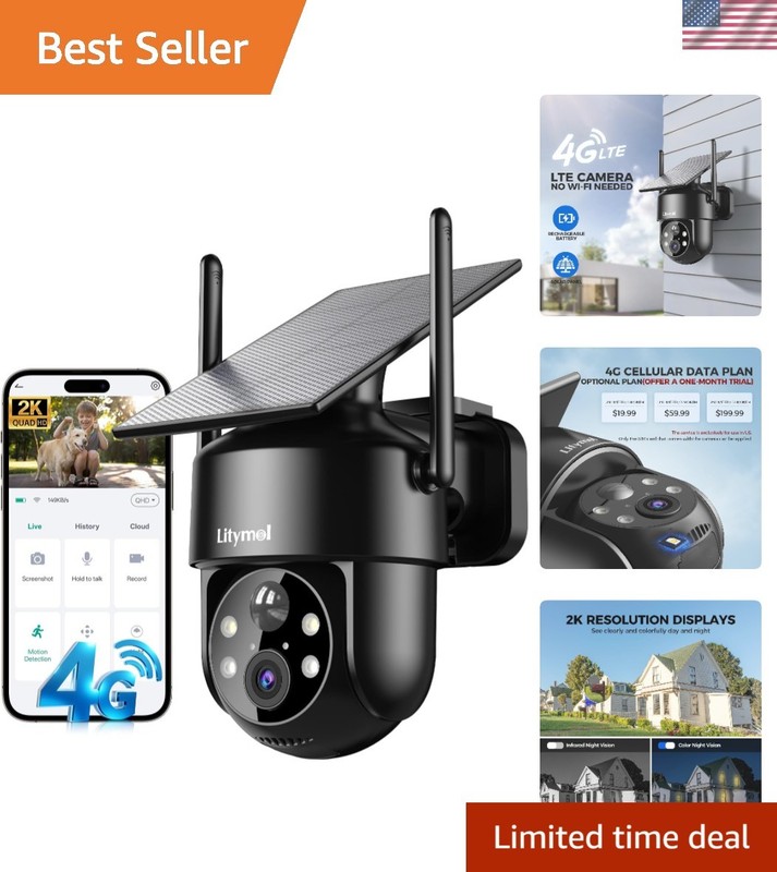 4G LTE Solar Powered Security Camera – 2K HD with Night Vision & AI Detection