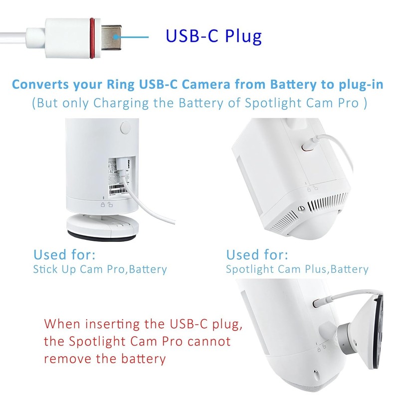 10Ft Power Cord with Adapter for Ring Stick Up Cam Battery 3rd 1PACK, White gallery