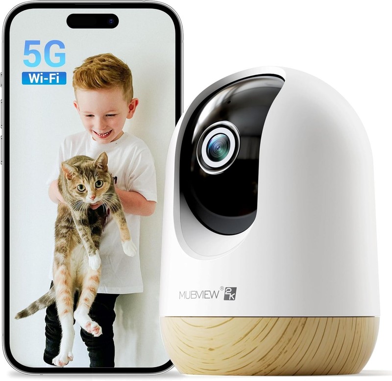 MUBVIEW 5G WiFi Indoor Security Camera No Subscription, Pet Camera with Phone Ap