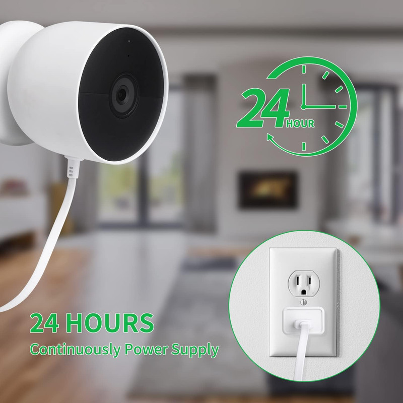 Power Adapter for Google Nest Cam (Battery), with 16.4Ft/5M Weatherproof Chargin gallery