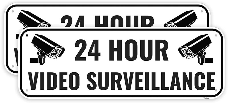 2PC Video Surveillance Sign, 10 X 3.5 Inches – Aluminum – Security Camera in Use