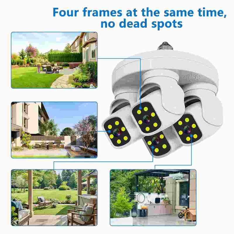 4 Lens 1080P WiFi IP Camera Wireless E27 Outdoor CCTV PTZ Home Security IR Cam gallery