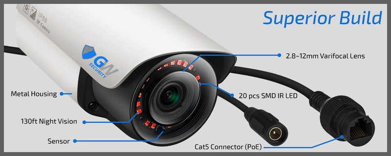 GW 5MP 1920p H.265 2.8-12mm Varifocal Zoom PoE IP Outdoor Bullet Security Camera gallery