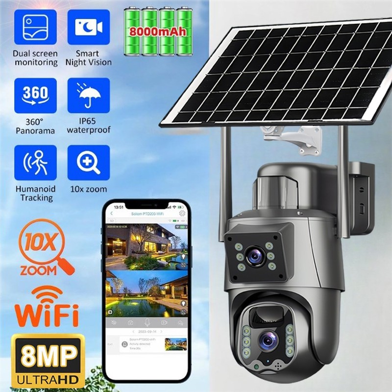 NEW 4K Solar Battery Wireless WiFi Outdoor Pan/Tilt Home Security Camera System