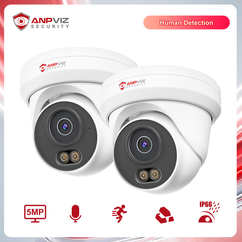 Anpviz 2Packs 5MP Outdoor PoE IP Camera, AI Human Detection Color Night Vision