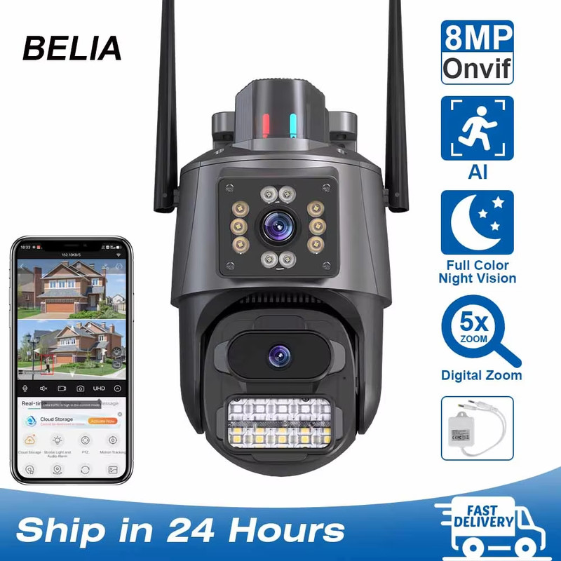 BELIA 4K 8MP Wifi Surveillance Camera, Dual Lens, 4X Digital Zoom, AI Human Dete gallery
