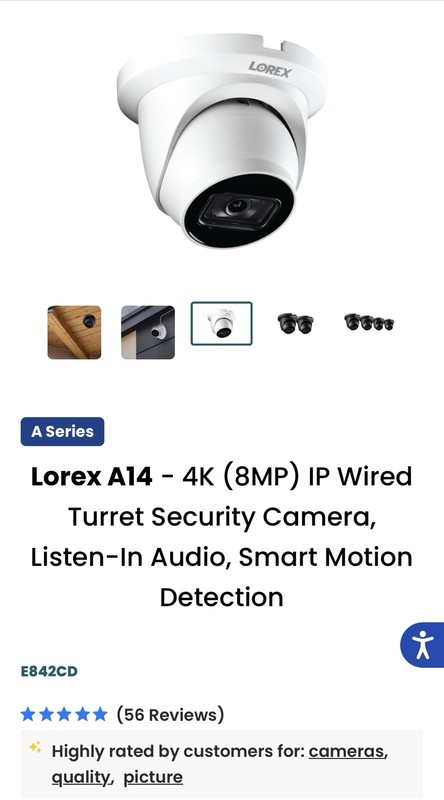 Lorex A20 IP Wired 4K Color Night Vision Ultra HD Dome Security Camera Listen In