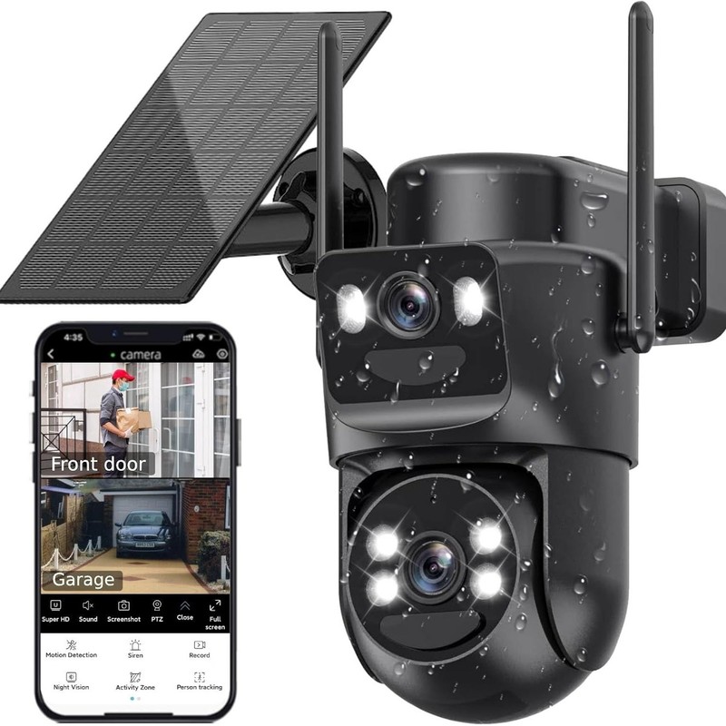 5G 4MP Wireless Solar Powered Camera Outdoor WiFi PTZ Home Security Camera + 64G gallery