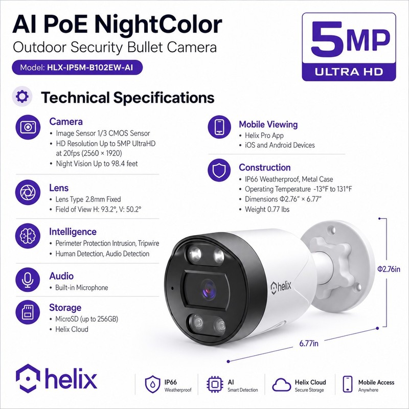 Helix 2PK 5MP PoE IP Bullet Security Cameras Human Detect 2-Way Audio Night NDAA gallery