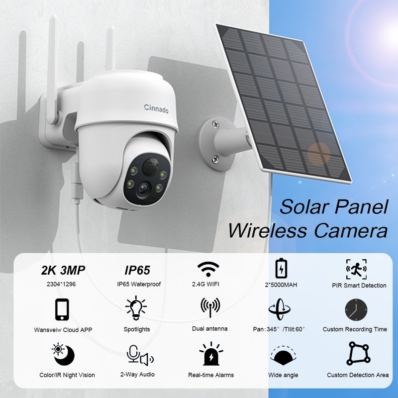 2K 3MP Wireless Solar Security Camera Outdoor Wifi 360°View Color Night Vision gallery