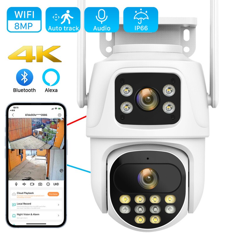 ICSee Dual Lens WiFi IP Camera Wireless Outdoor CCTV PTZ Home Security IR Cam