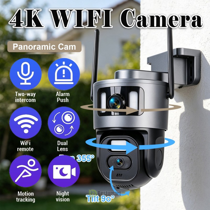 For Outdoor Wireless Camera Dual Lens 4K FHD Zoom Color IR Night Vision PTZ Cam gallery