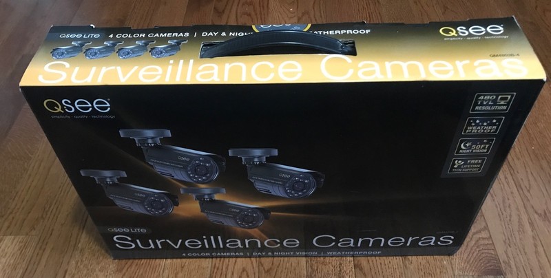 Brand new Sealed retail box Q-SEE 4 PACK QM4803B-4 COLOR SECURITY + CABLE KIT