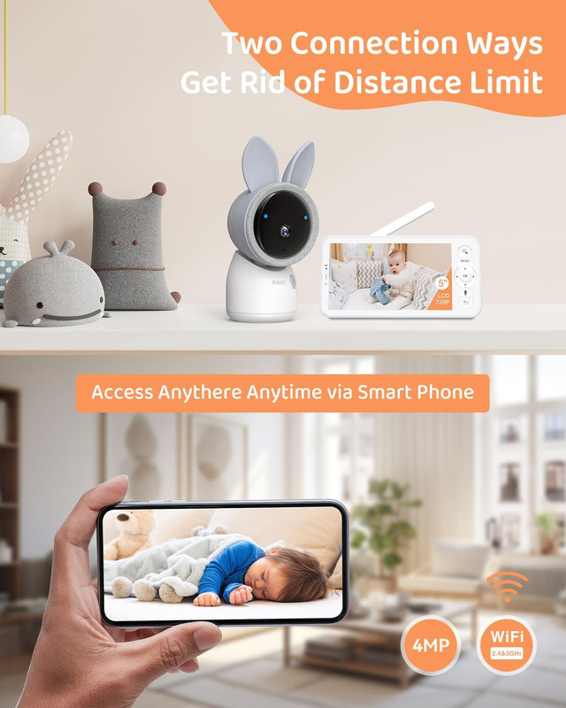 2.4G&5G Smart Baby Monitor with Camera and Audio, 5’’ Wifi/No-Wifi 4MP Split Scr gallery