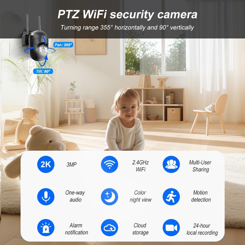 5MP Wireless WiFi Home Security Camera PTZ 2-Way Talk Motion Color Night Vision gallery