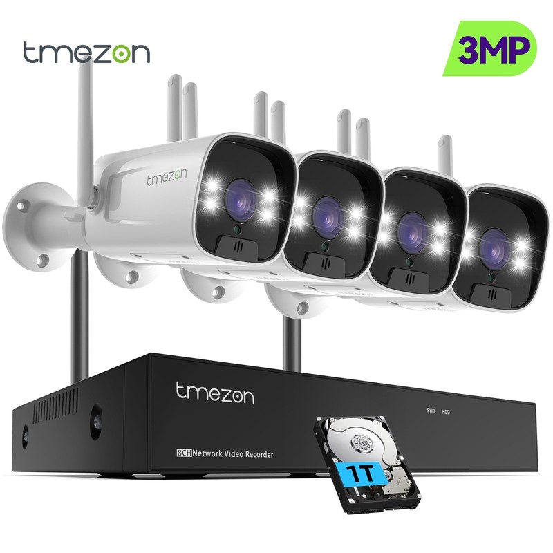 TMEZON 5MP 10CH NVR 3MP Wireless Security Camera System WiFi Audio Recording 1TB
