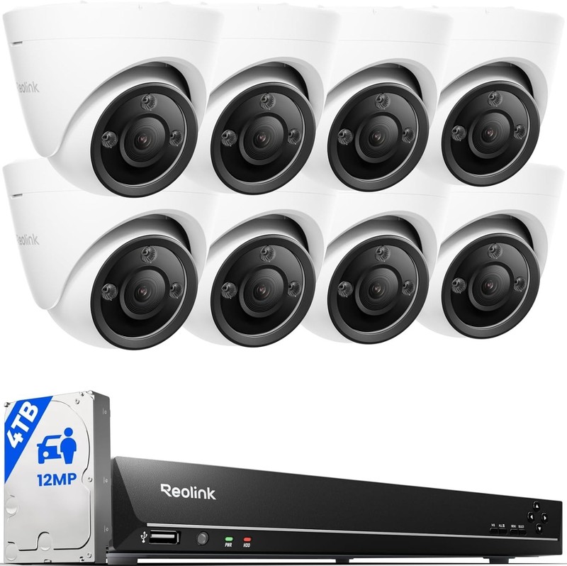 8 PACK REOLINK 12MP PoE Security Camera System, H.265 12MP Security Cameras