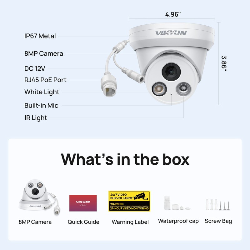 VIKYLIN C88 4K 8MP PoE IP Security Camera 1/1.8" Sensor F1.0 Color Night Vision gallery