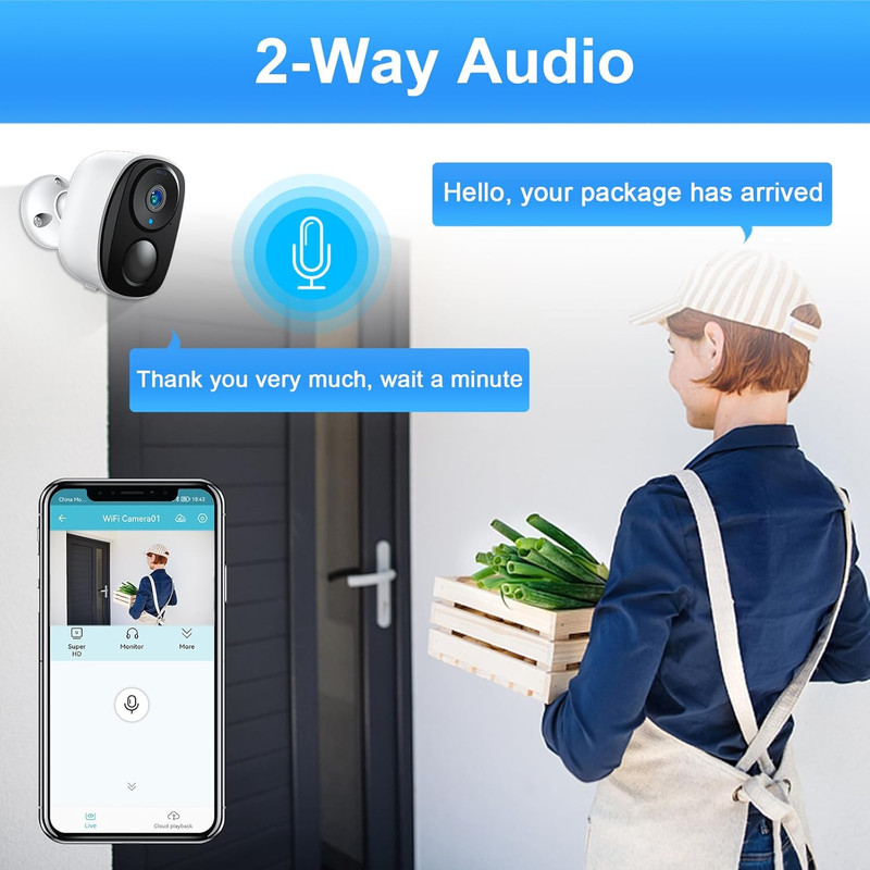 2K 3MP Outdoor Wireless Security Camera Support Pairing via Bluetooth, Rechargea gallery