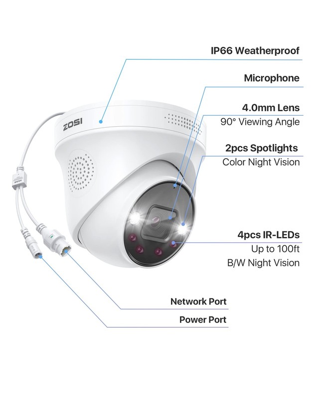 ZOSI 4K PoE Add on Security Camera with Person Vehicle Detection Sound & Light gallery