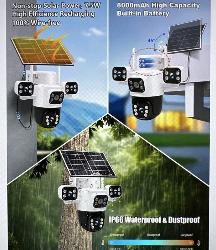 Triple-Lens Solar Security Camera, Wireless, Outdoor, HD, PTZ 360°, 8000mAh gallery