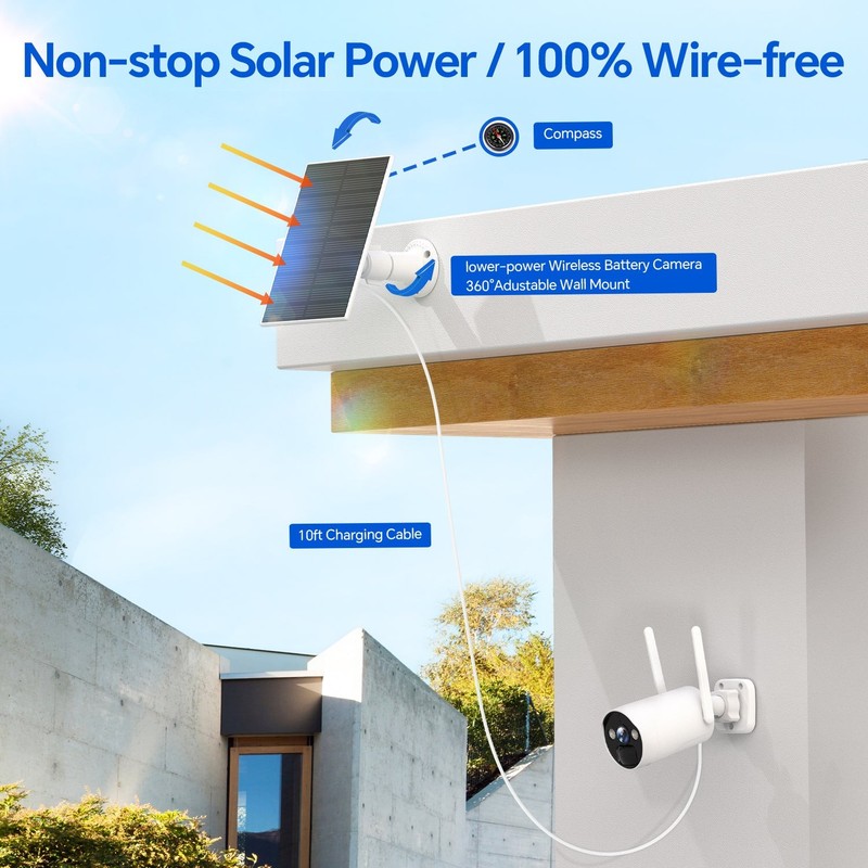 Wireless CCTV Solar Powered Security Camera System Outdoor Home 10CH NVR 500GB gallery