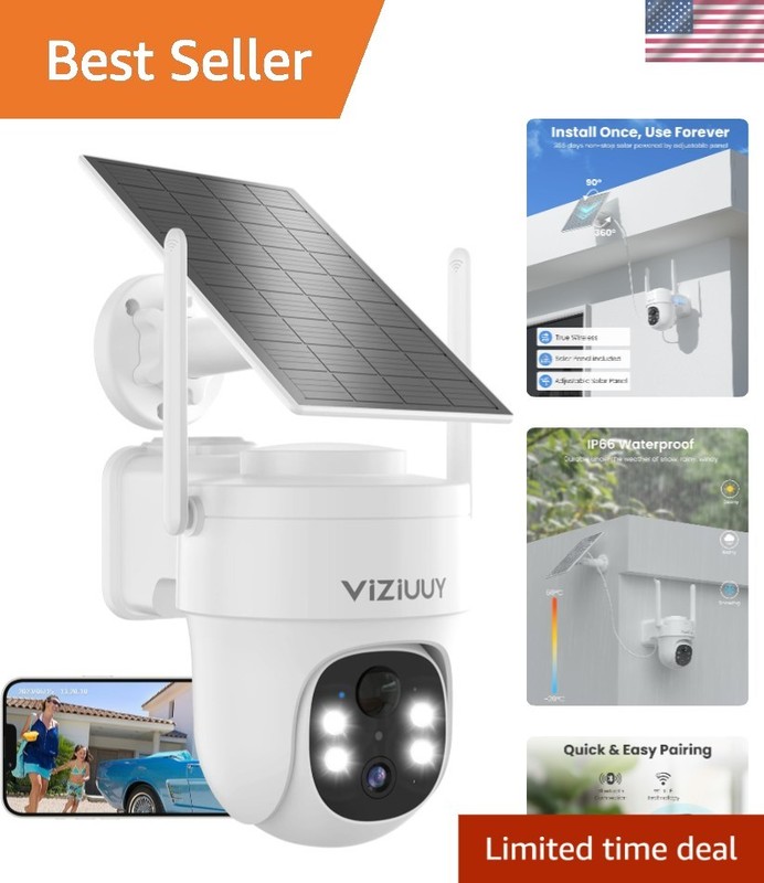 Solar Security Camera 3MP – Wireless 360° Outdoor Surveillance with Night Vision