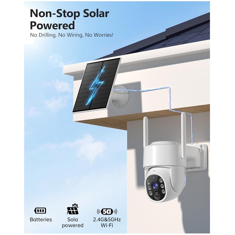 5G Solar Security Cameras Wireless Outdoor, 2K Cam