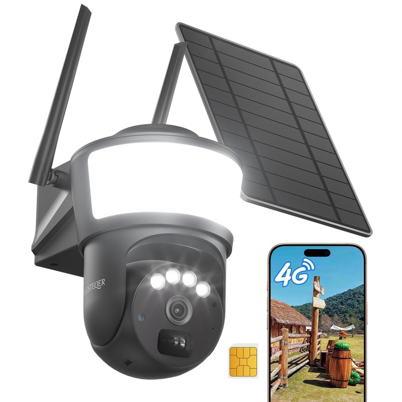 4G LTE Cellular Solar Security Camera No WiFi Spotlight 2K PTZ 360 View
