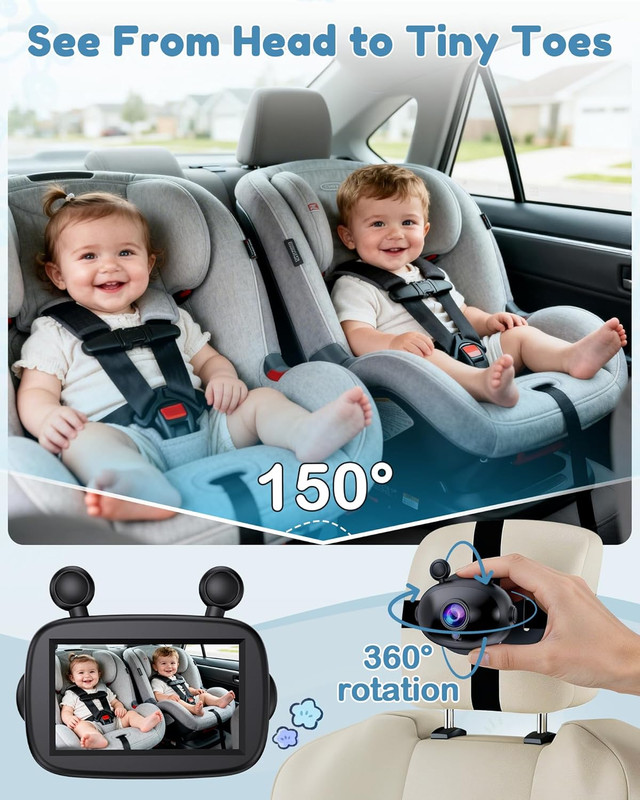 HD 1080P Day& Night Vision Car Seat Camera - Easy to Install 150° Wide Angle Bab gallery