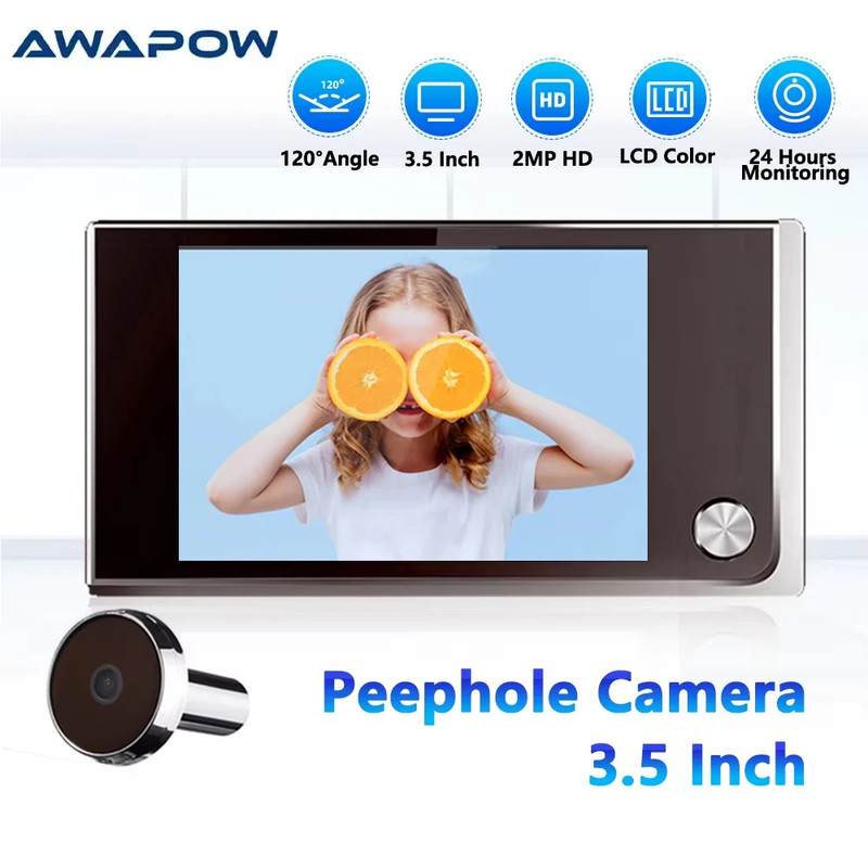 Awapow 3.5 Inch Doorbell Peephole Viewer Digital Door Camera 120° LCD 2 Million gallery