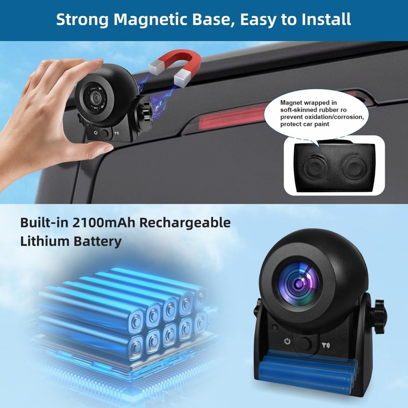 Wireless Magnetic Backup Camera, WiFi Rechargeable, IP68 Water Resistant gallery