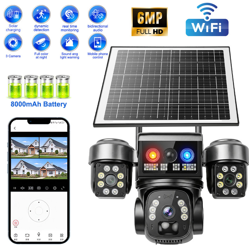 Solar Battery Powered Wireless WiFi Home Security Camera System Outdoor Pan/Tilt