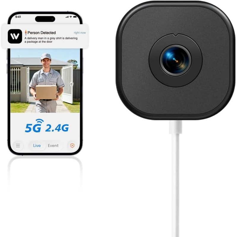 2K Window Camera,5Ghz & 2.4Ghz Wifi Security Camera for Home,120° Wide View,Full