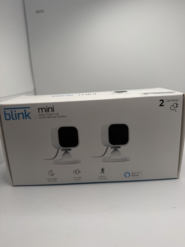 Blink Mini HD Indoor Wi-Fi Camera 2-Pack White Motion Detect 2-Way Night