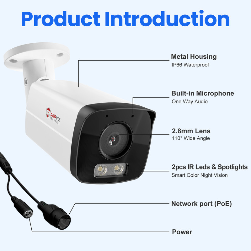 Anpviz 4Pack 4MP PoE Security IP Camera Color Night Vision Outdoor/Indoor Audio gallery