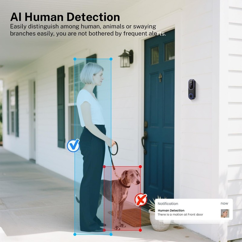Smart 1080p Video Doorbell Camera with Night Vision, Live View, AI Human Detecti gallery