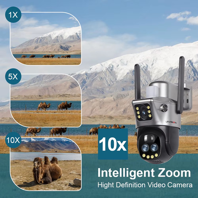 12MP Dual Screen 4G SIM Solar Camera Wifi Outdoor 10XZoom PTZ IP Camera PIR Huma gallery