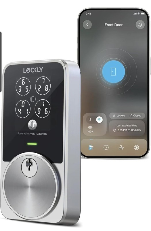 NEW! Lockly PIN Genie Pro Smart Deadbolt Siri/Google/Alexa, Keypad, App, Key